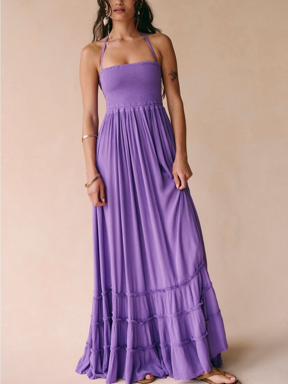 Free People Lavender Smocked Halter Maxi Dress
